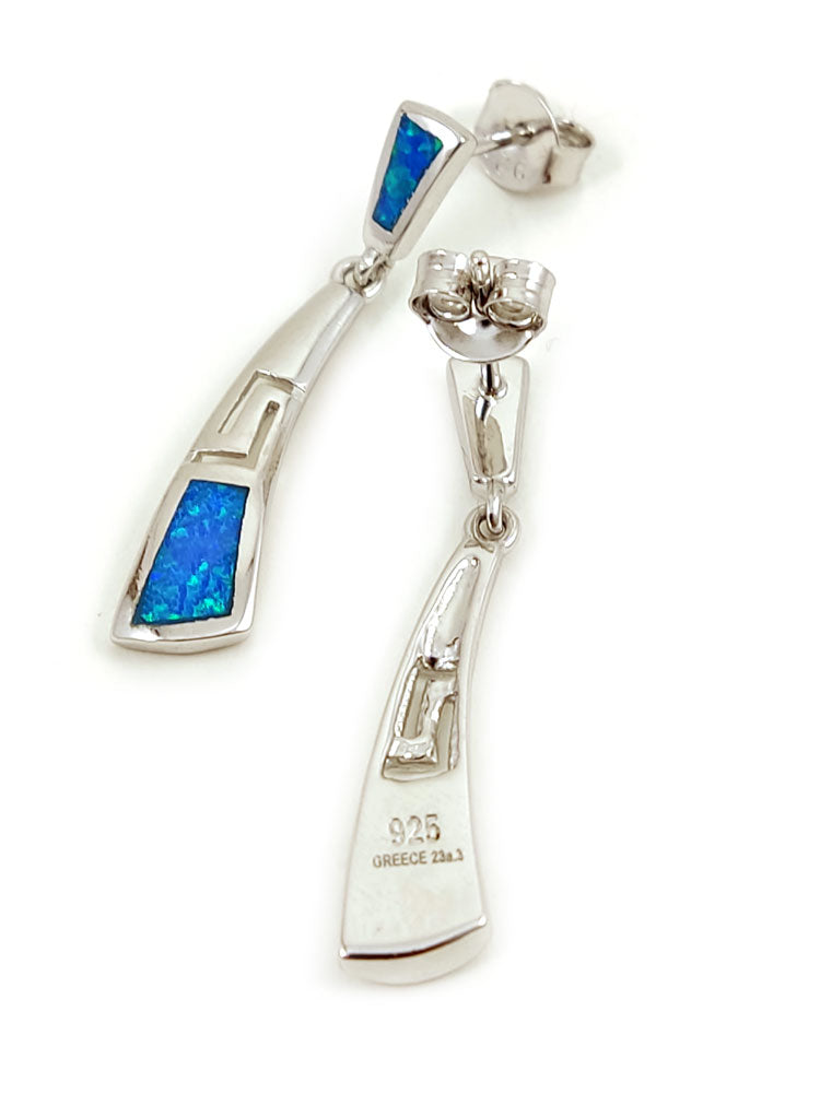 Greek Silver Blue Opal Small Curved Earrings