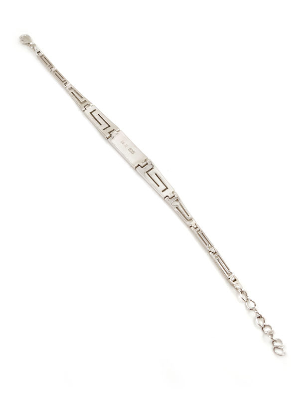 Greek Key Blue Opal Gradual Silver Bracelet