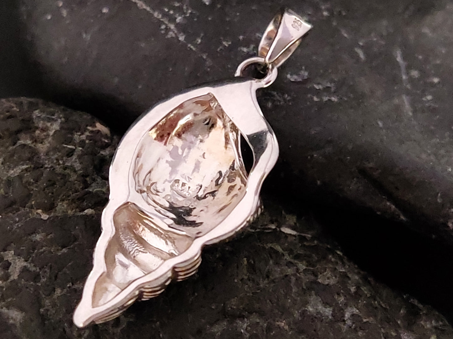 Greek Blue Opal Silver Oyster Shell Seashell Pendant 25x14mm