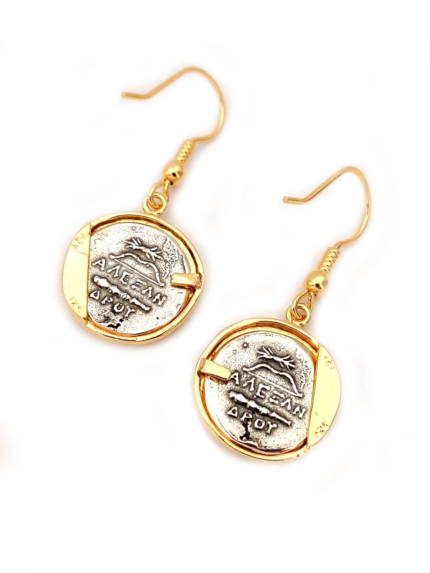 Greek Goddess Athena Silver Gold Plated Earrings 16mm