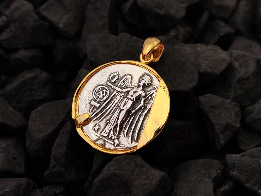 Ancient Greek Goddess Athena Silver Coin Pendant 21mm