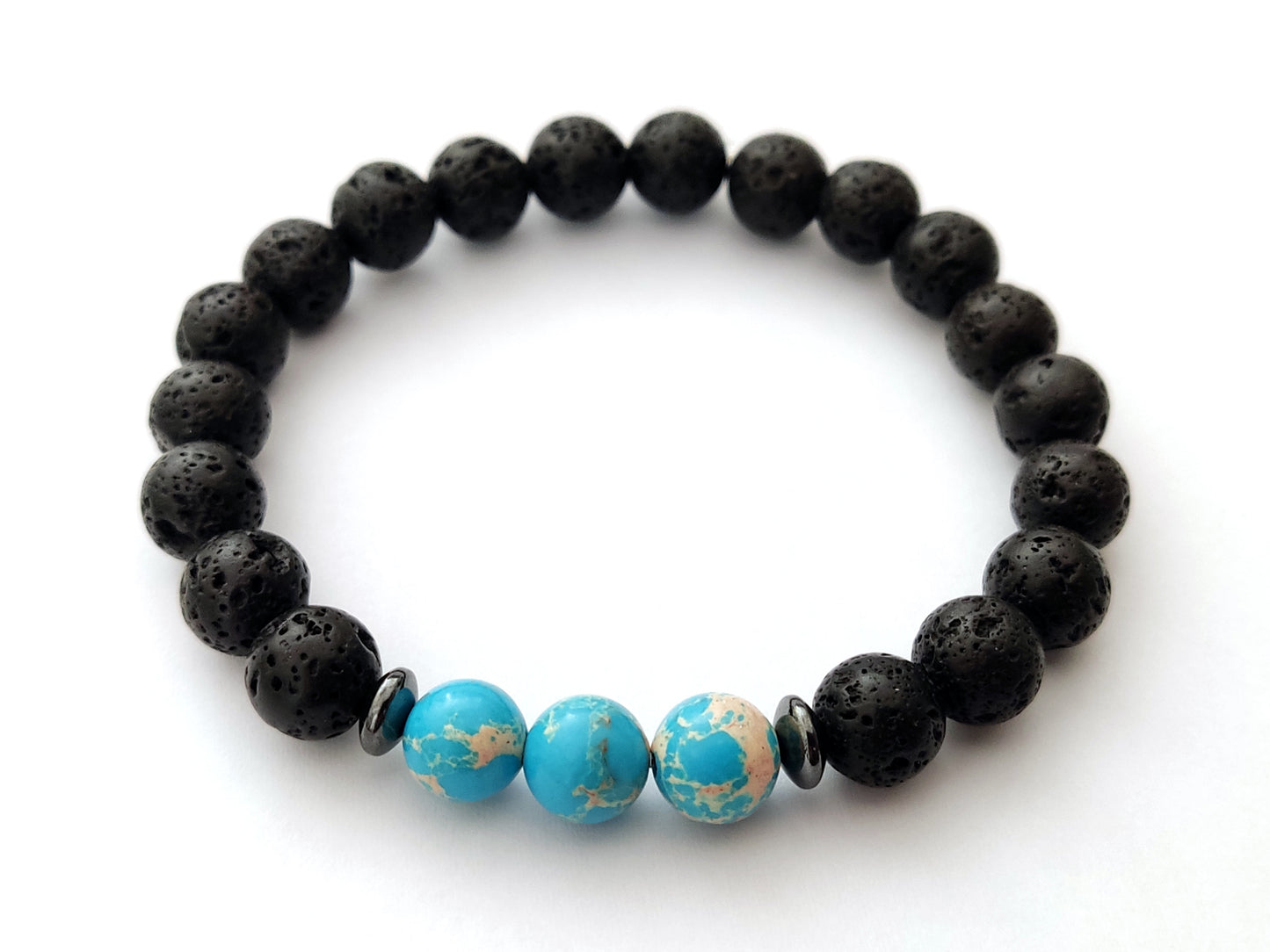 Greek Lava Blue Earth Agate Natural Stones Bracelet 8mm