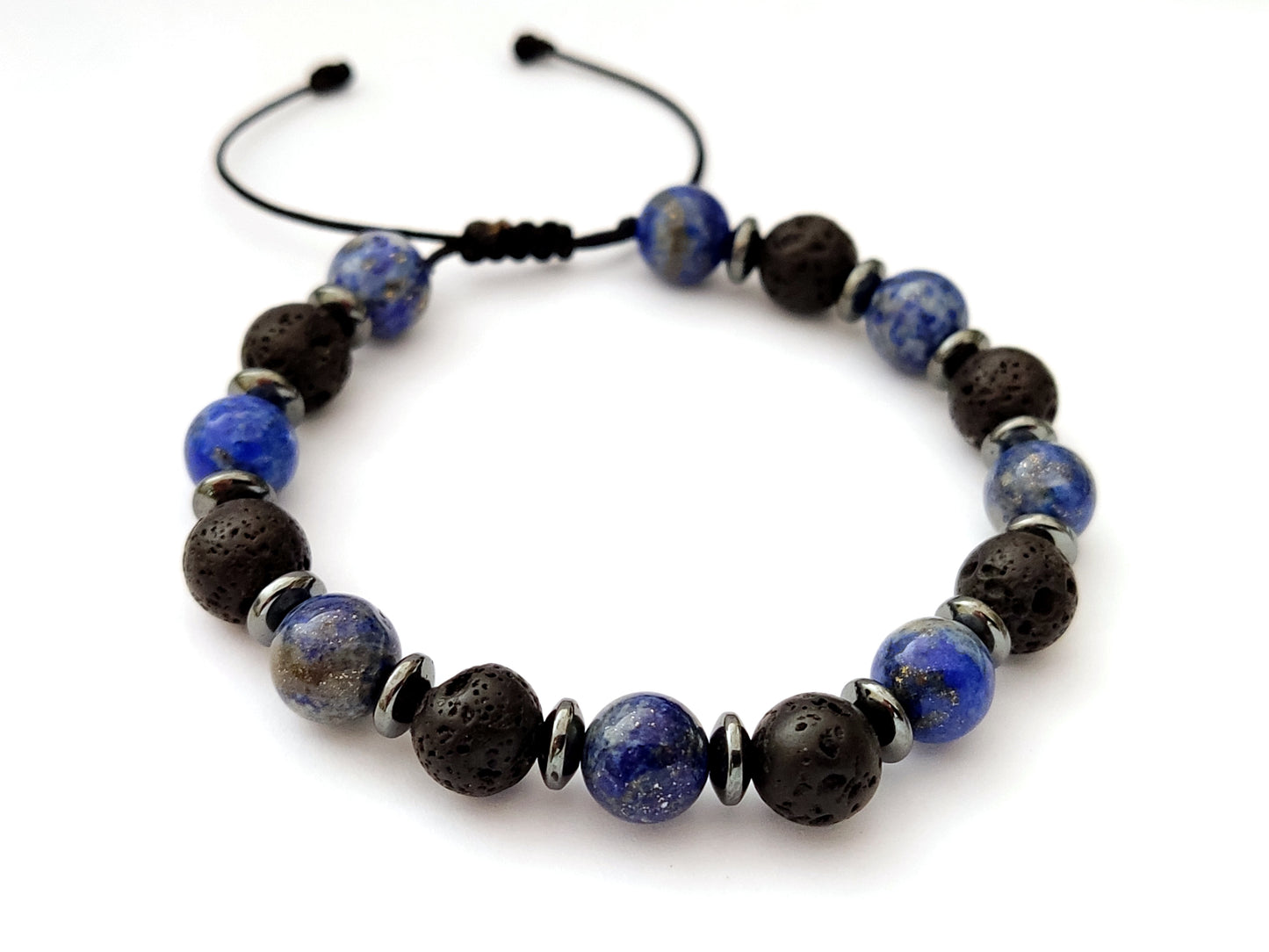 Greek Lava Lapis Lazuli Natural Stones Bracelet 8mm