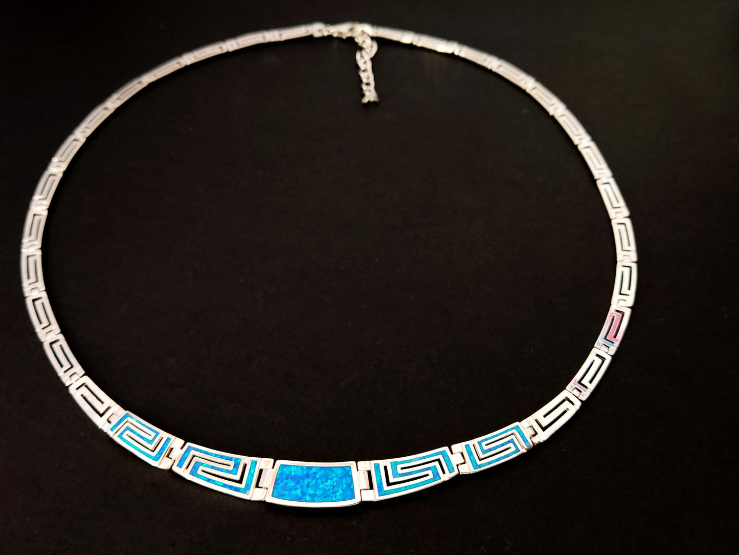 Greek Silver Gradual Blue Opal Necklace