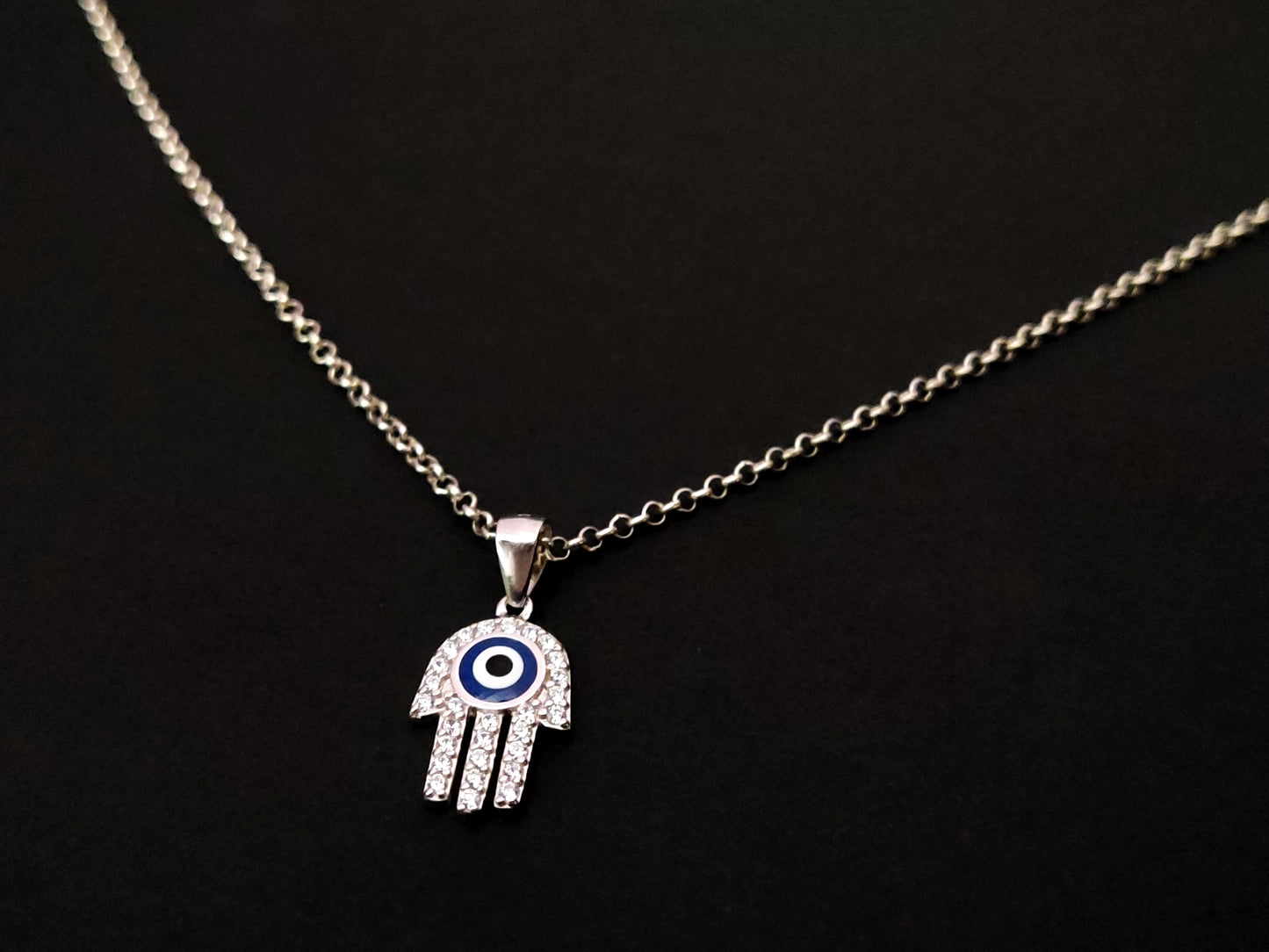 Evil Eye Hamsa Hand Of Fatima Silver Necklace