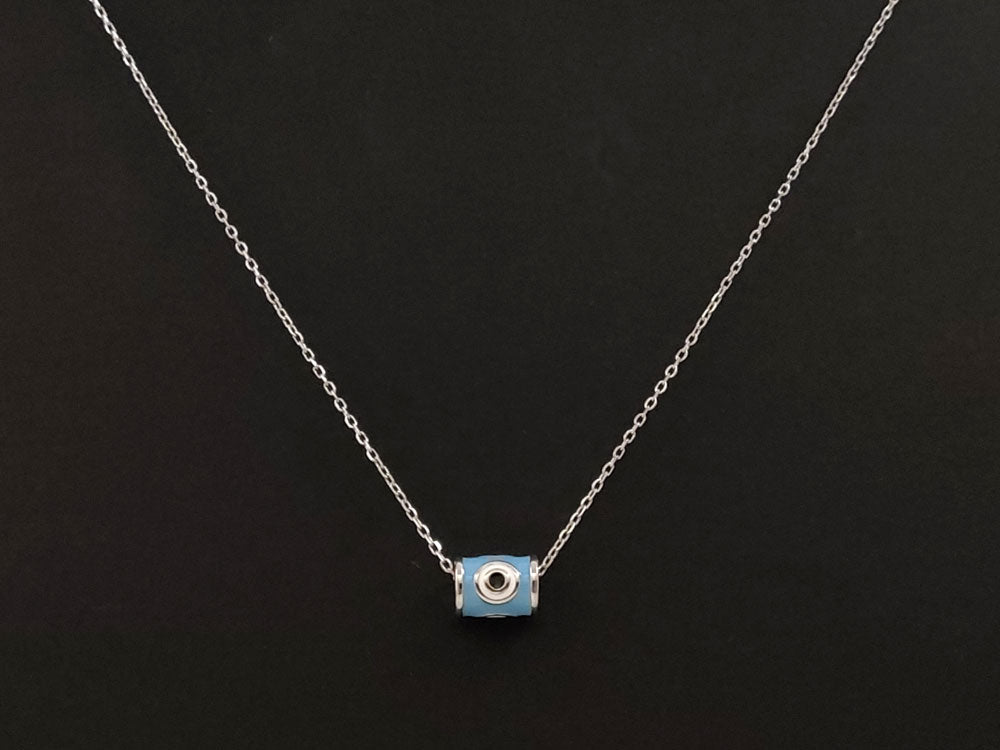 Blue Evil Eye Nazar Cylinder Silver Necklace