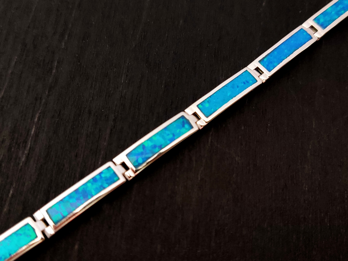 Blue Opal Stones Silver Bracelet 5mm