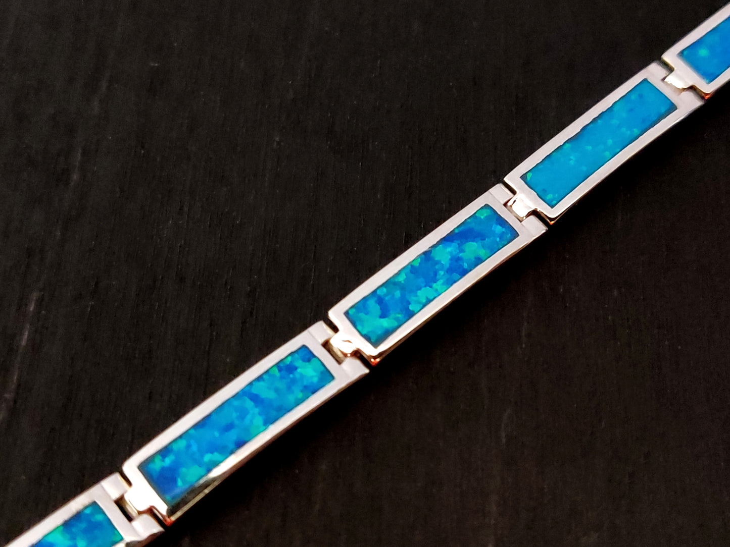 Blue Opal Stones Silver Bracelet 5mm