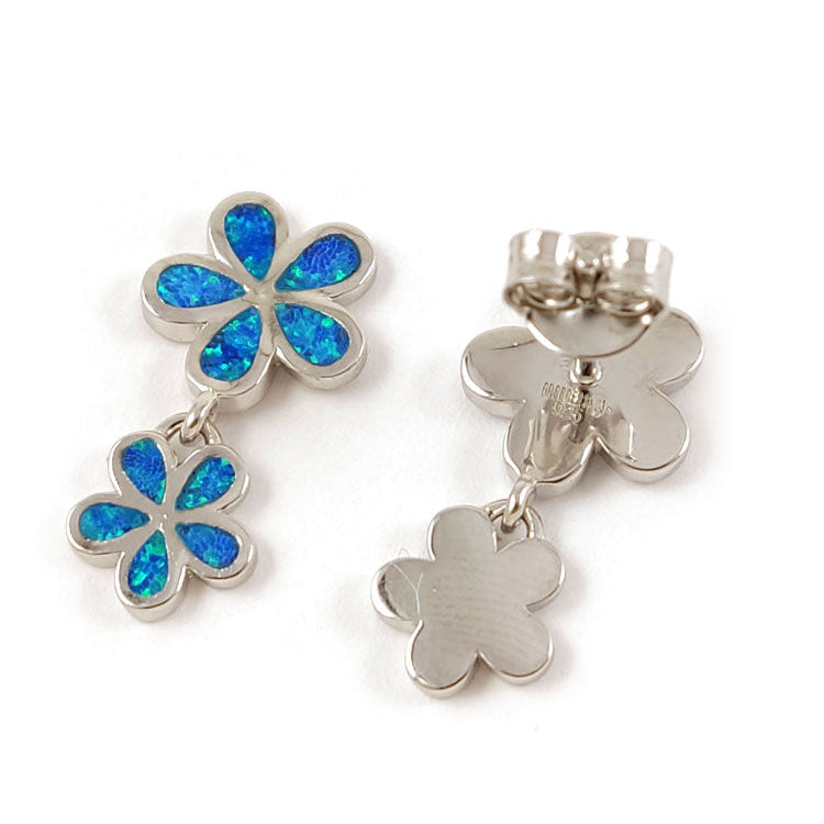 Handmade Greek Blue Opal Earrings on Display – Stunning 20x10mm (0.79x0.39 inches) opal stud earrings with a sterling silver setting, hallmarked 925.