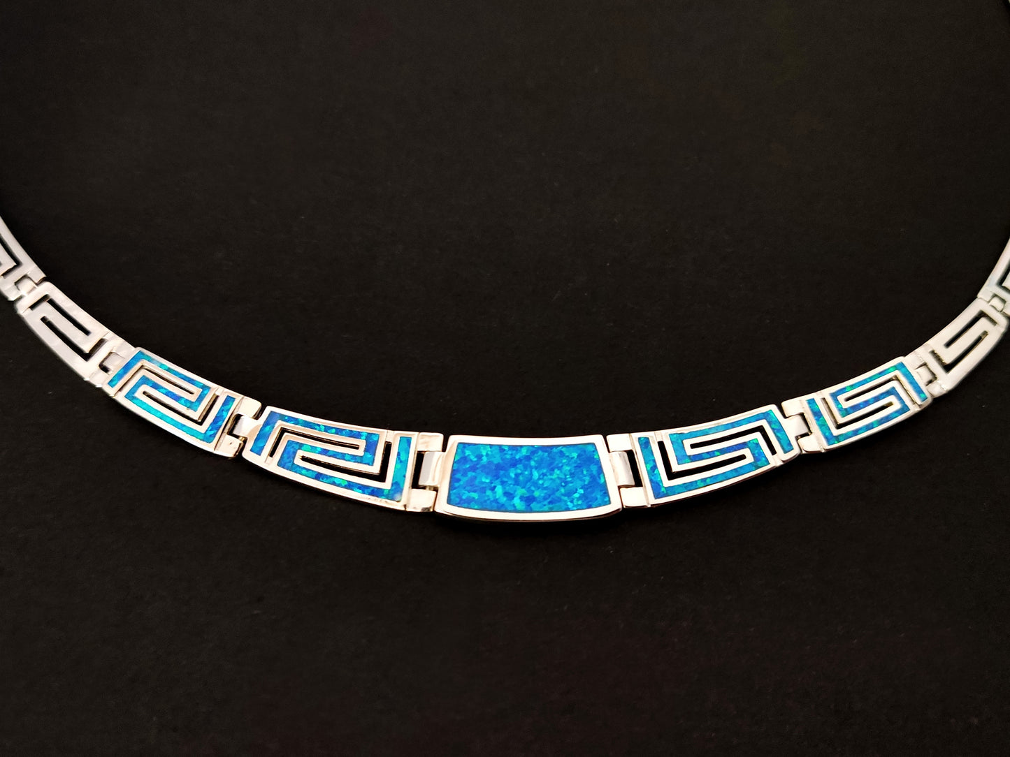 Greek Silver Gradual Blue Opal Necklace