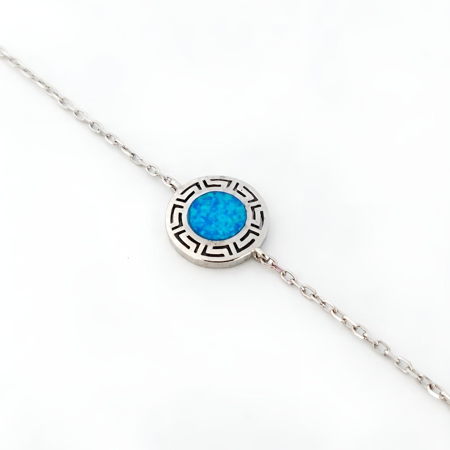 Sterling Silver 925 blue opal Greek Key Meander bracelet made in Greece