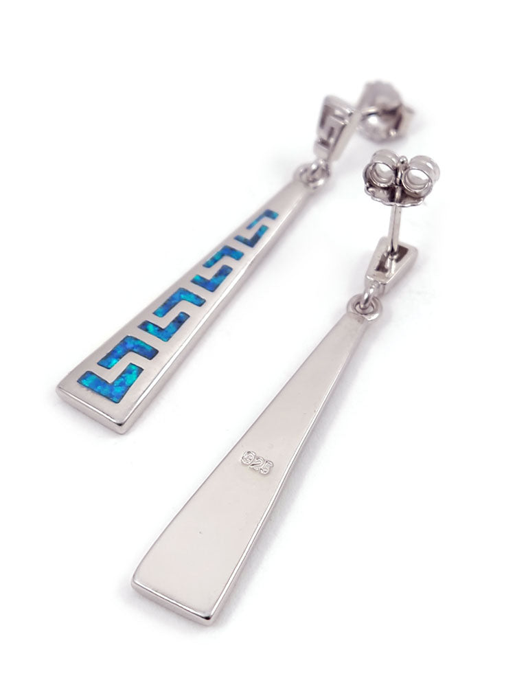 Greek Silver Blue Opal Dangle Earrings