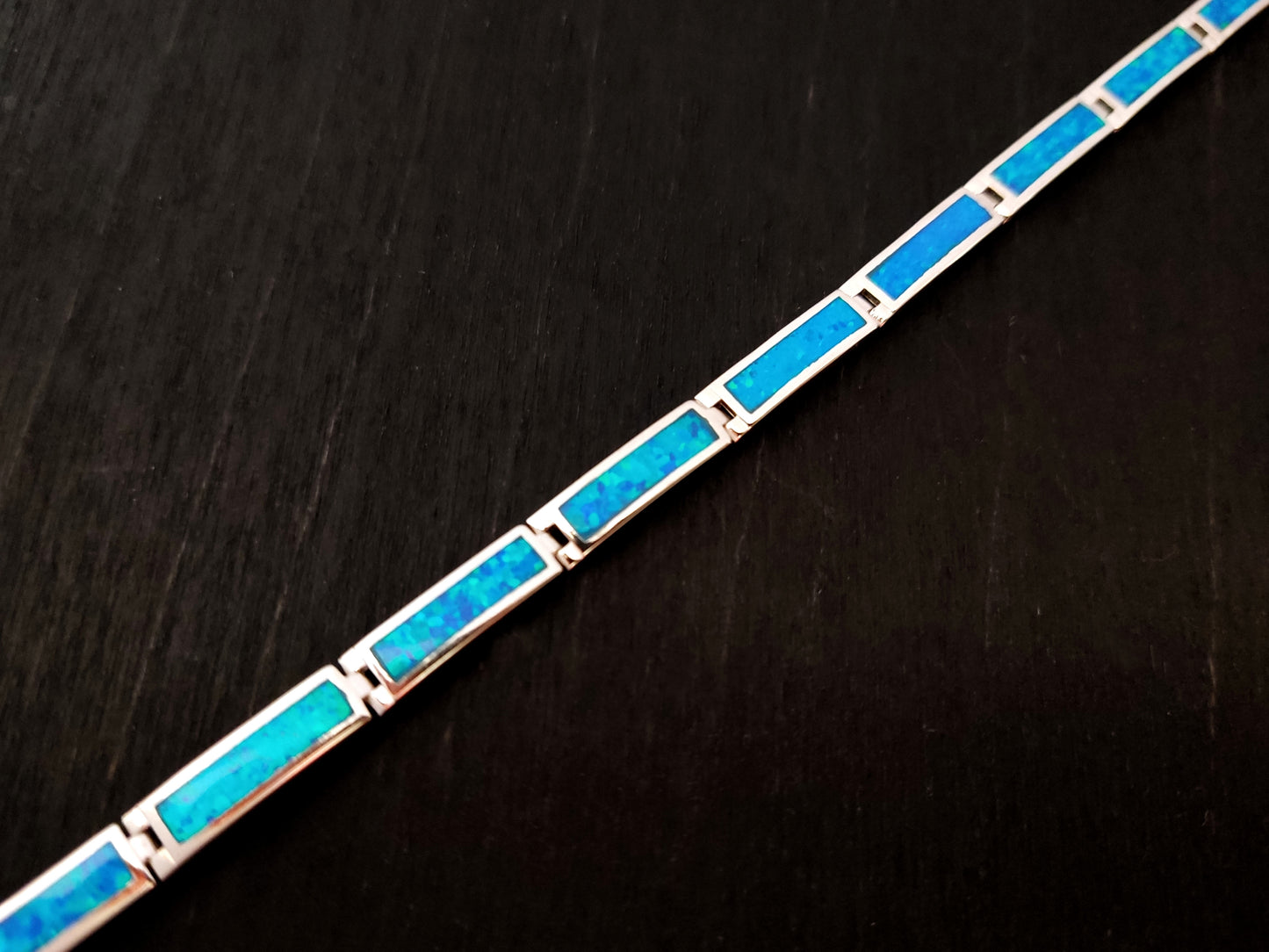 Blue Opal Stones Silver Bracelet 5mm