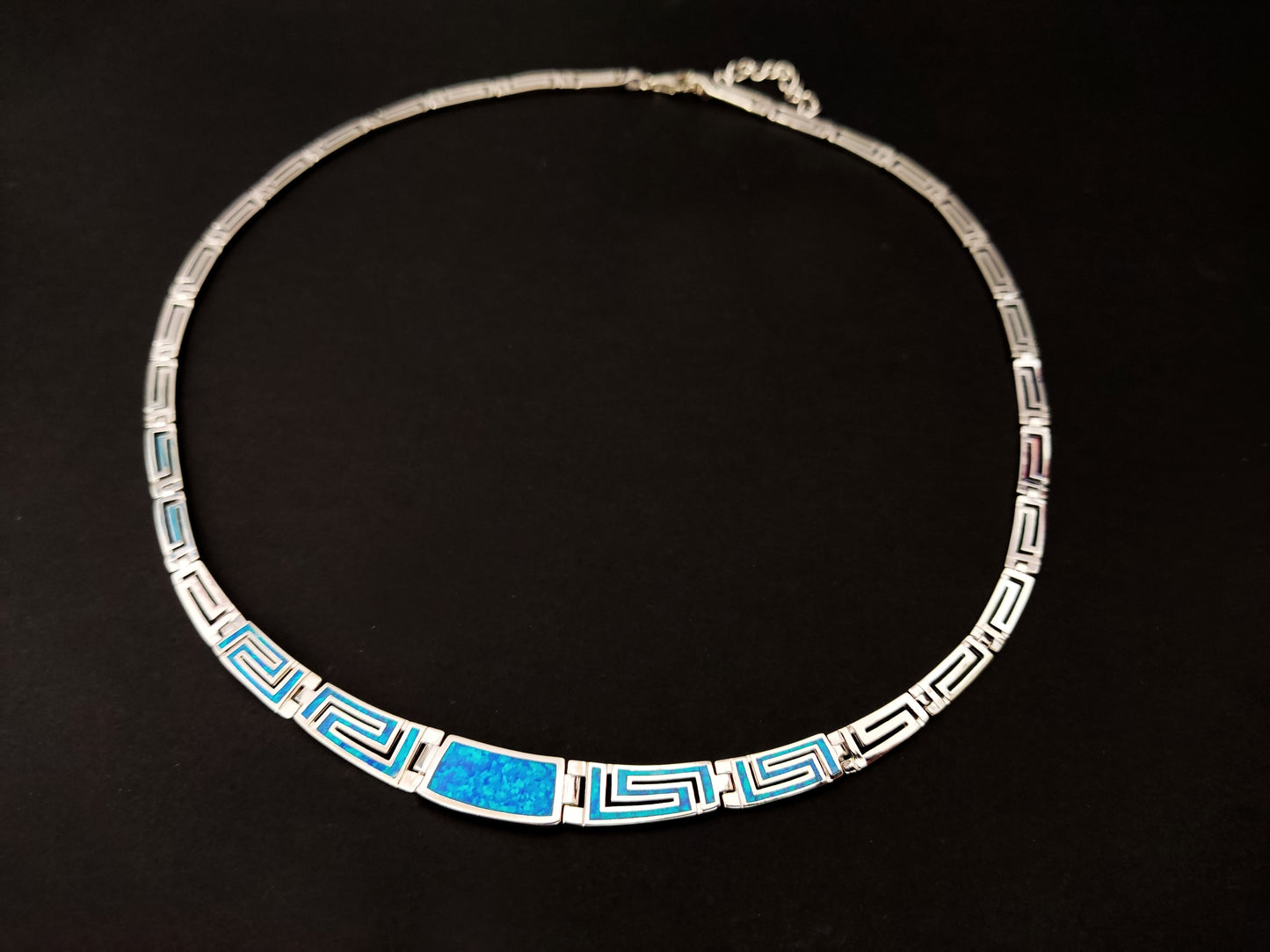 Greek Silver Gradual Blue Opal Necklace