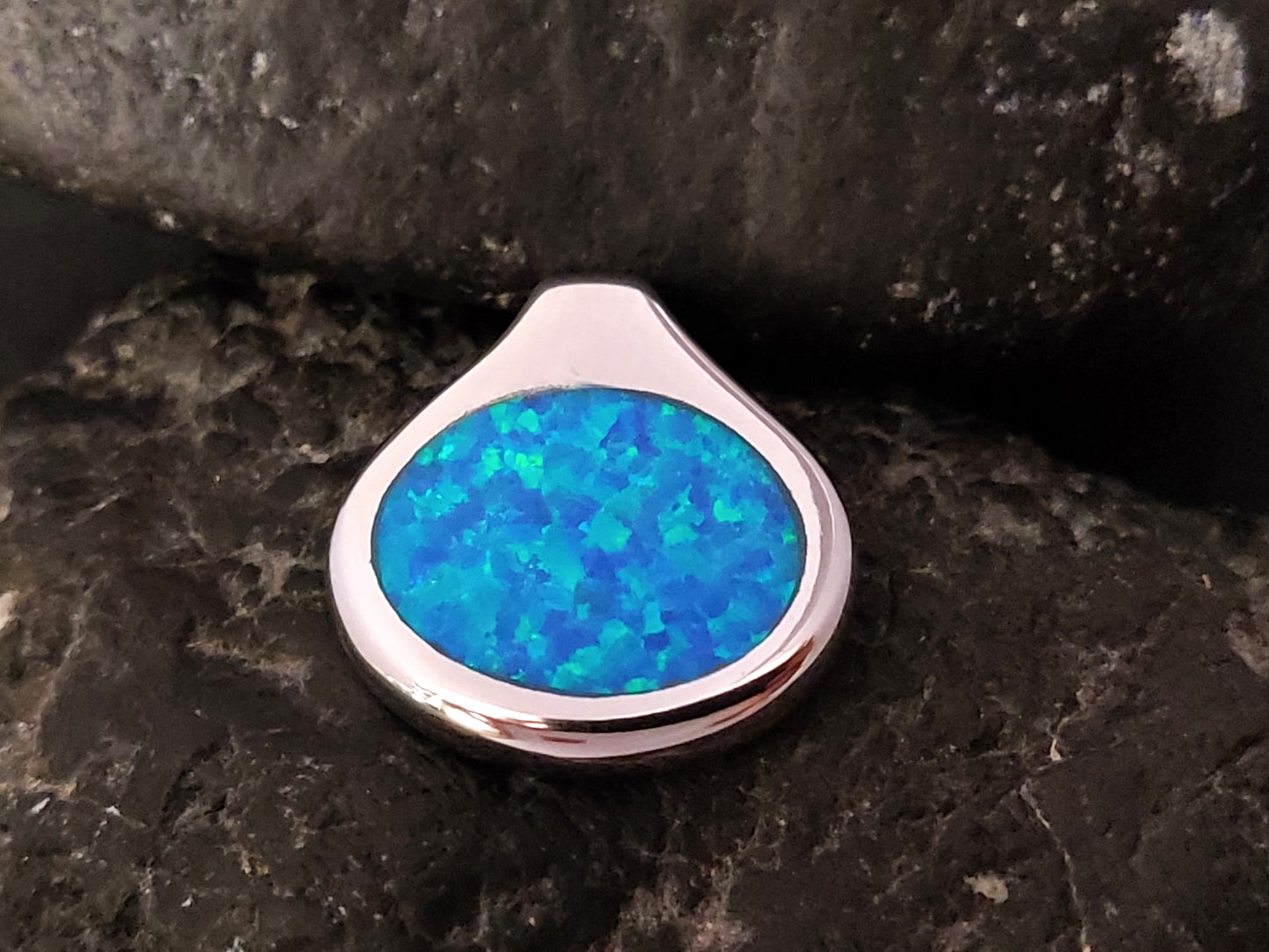 Greek Blue Opal Oval Stone Silver Pendant 17x19mm