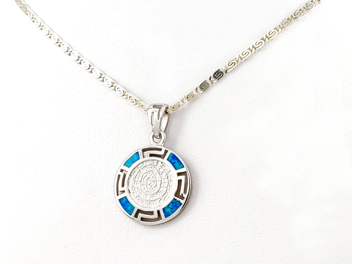 Phaistos Disc Blue Opal Silver Necklace