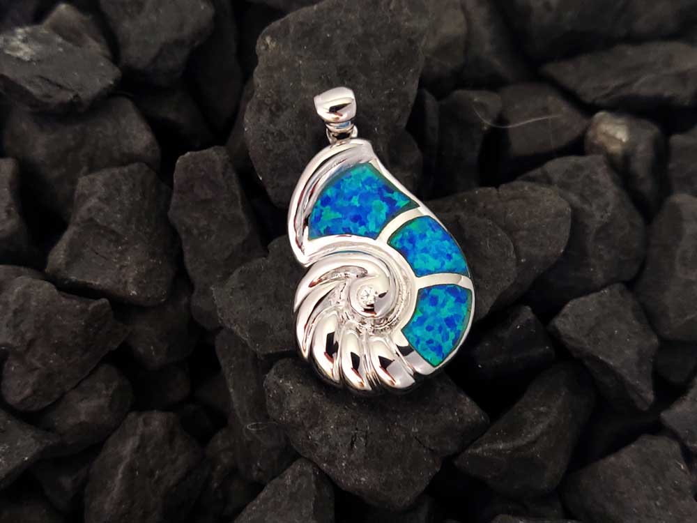 Blauer Opal Silber Auster Muschel Nautilus Anhänger 25x17mm