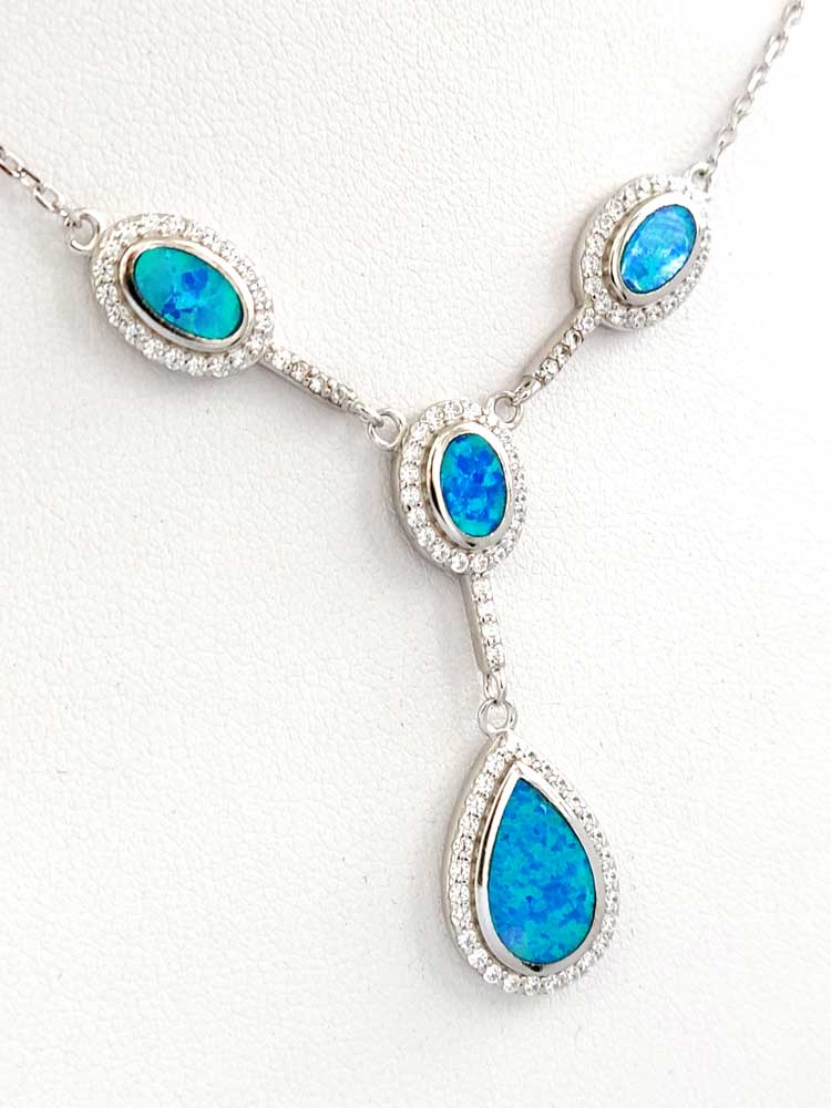 Elegant blue opal chain necklace made in Greece with free shipping