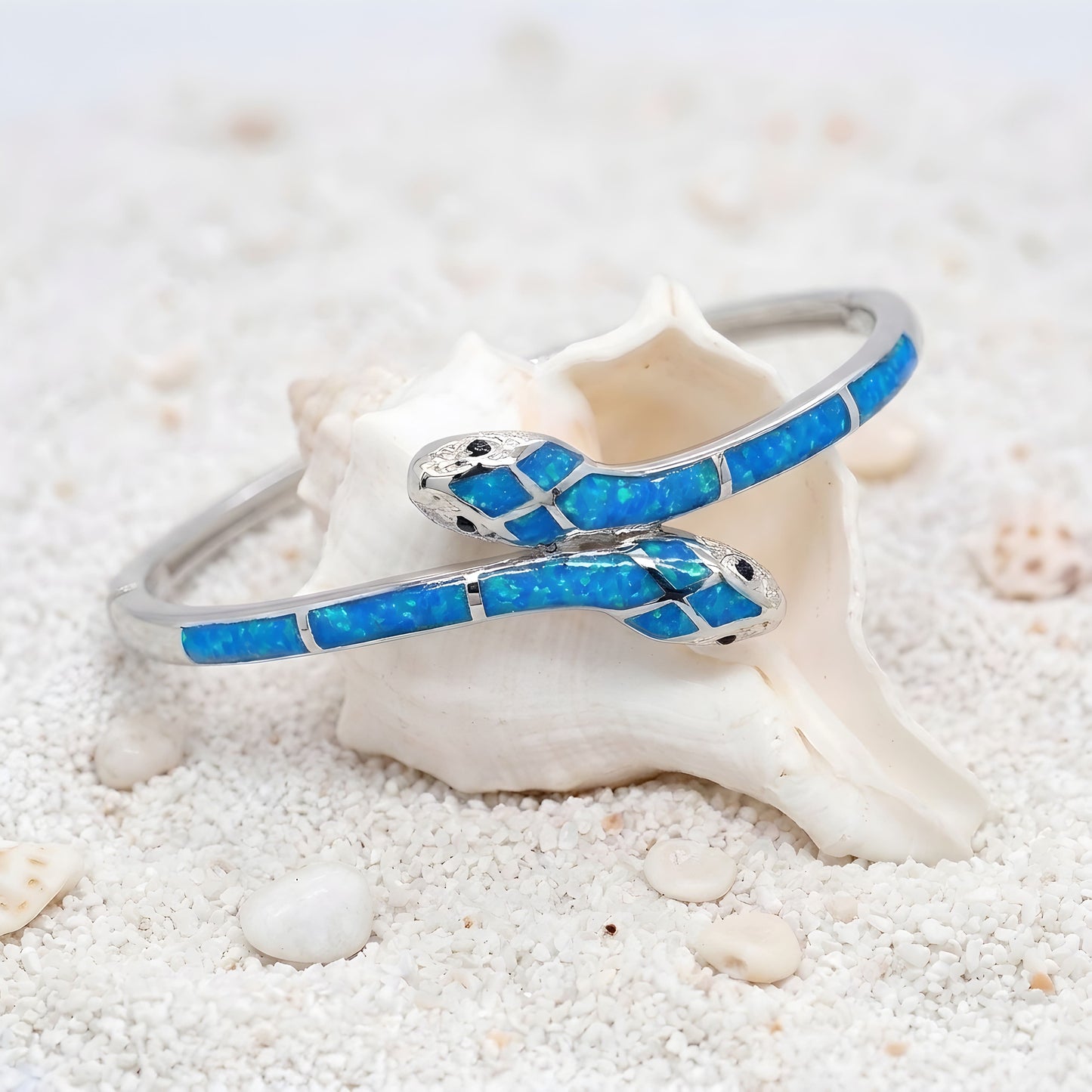 925 silver double head snake cuff bracelet