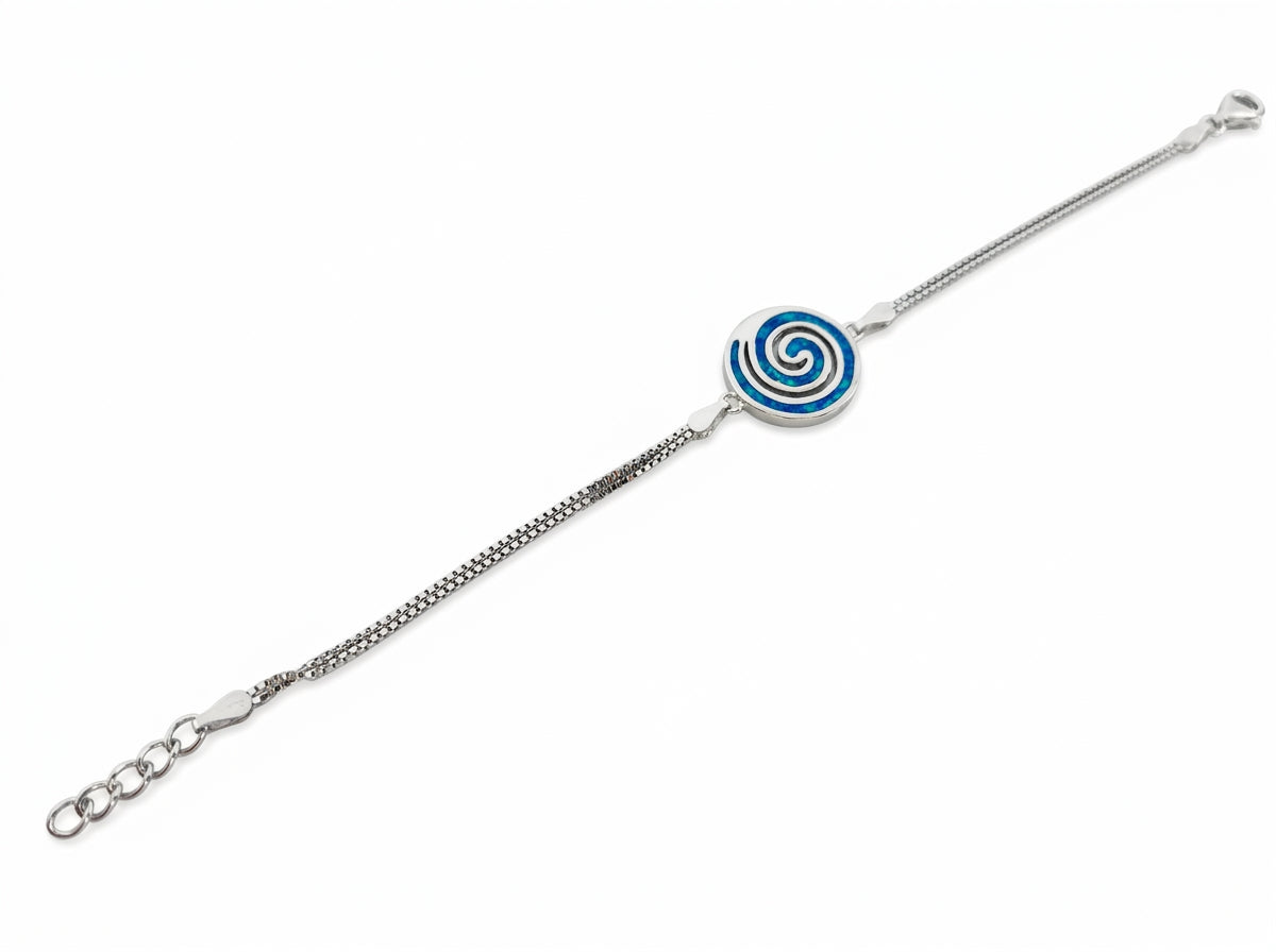Elegant double chain sterling silver bracelet with Greek spiral design