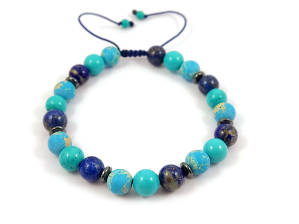 Handcrafted bracelet made in Greece with a beautiful mix of Turquoise, Agate, and Lapis Lazuli stones.