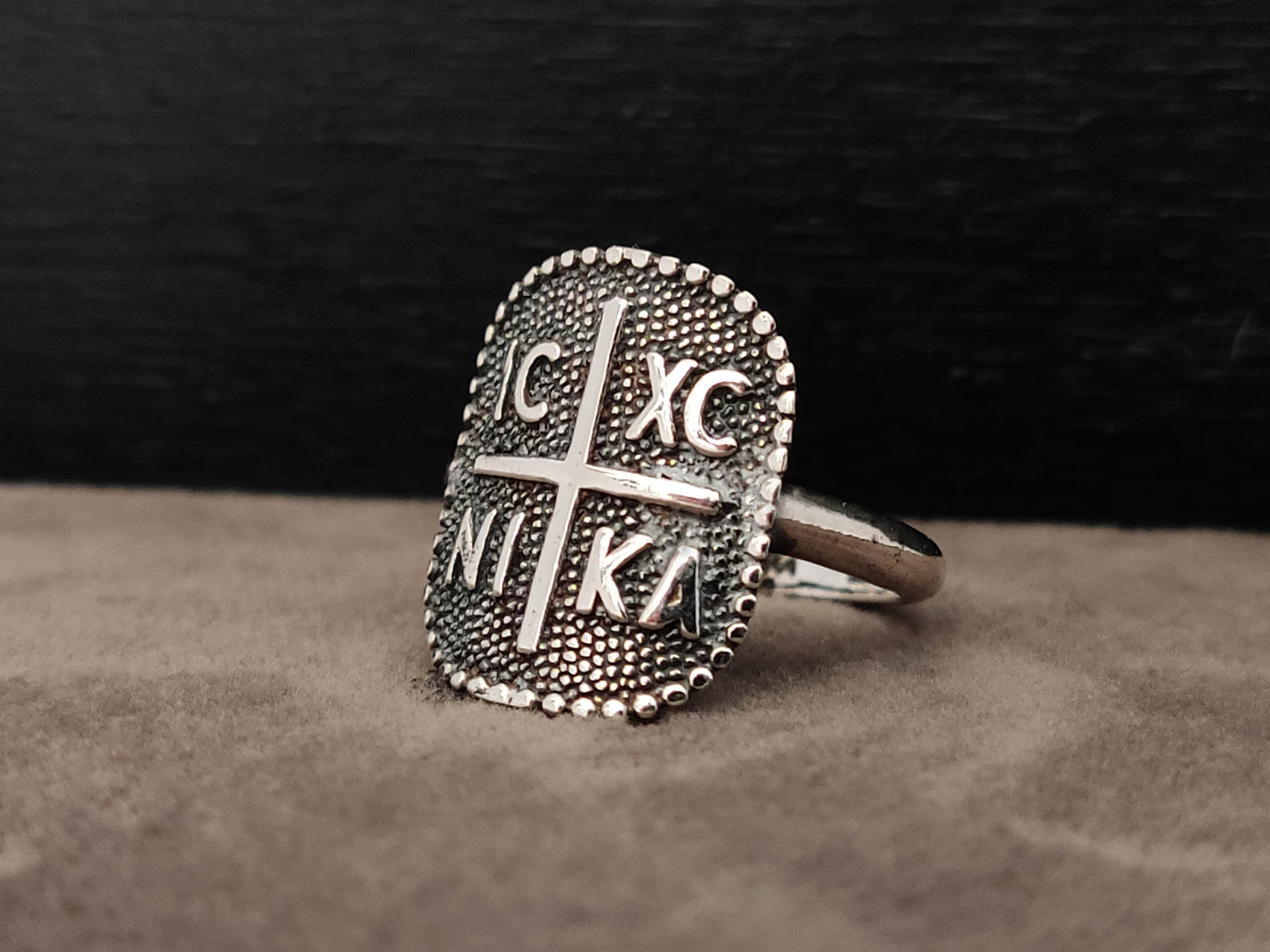 Byzantine Konstantinato Cross Silver Greek Ring 17x15mm