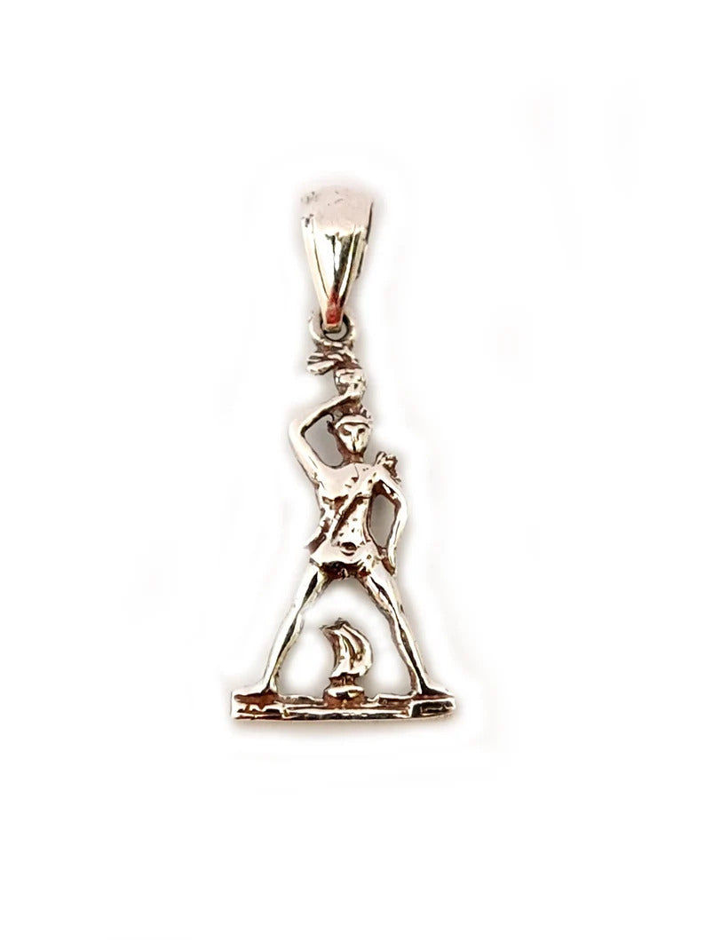 Greek silver pendant with the Colossus Of Rhodes , handmade pendant from Greece.