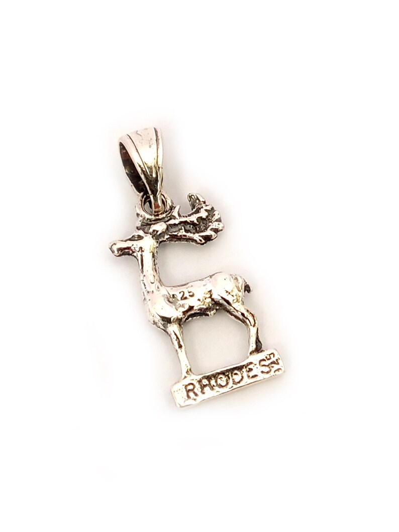 Greek Deer Of Rhodes Silver Pendant 20x10mm