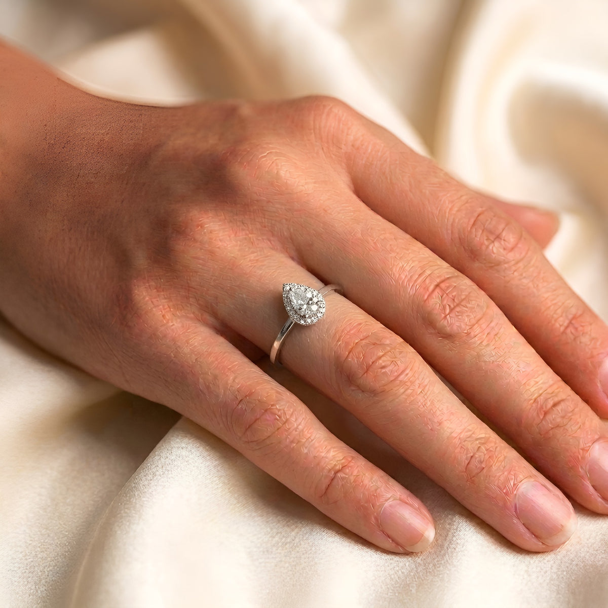 Sterling Silver 925 Modern Minimalist Ring with Pear Clear Crystal