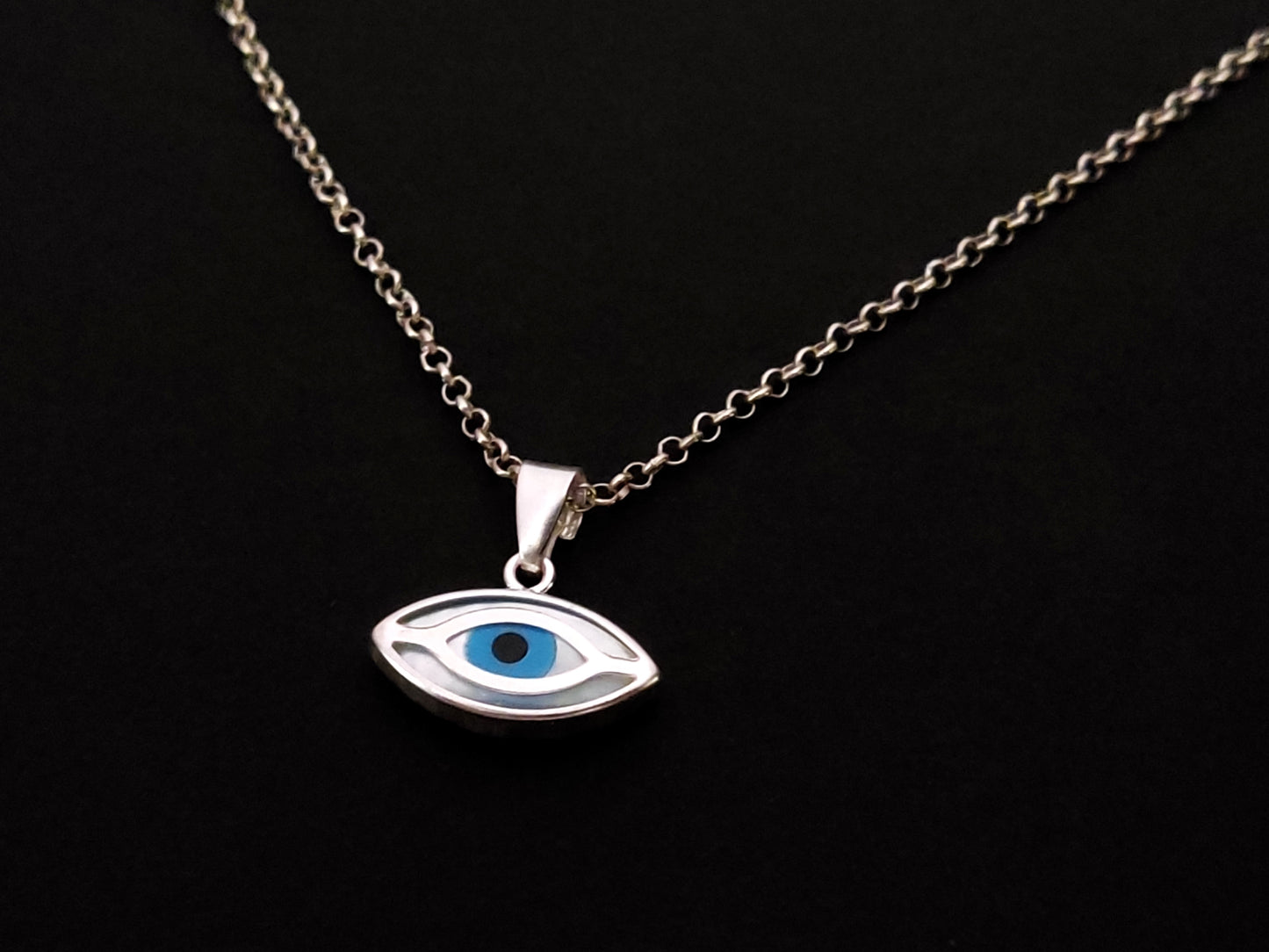 Greek Evil Eye Silver Pendant Necklace