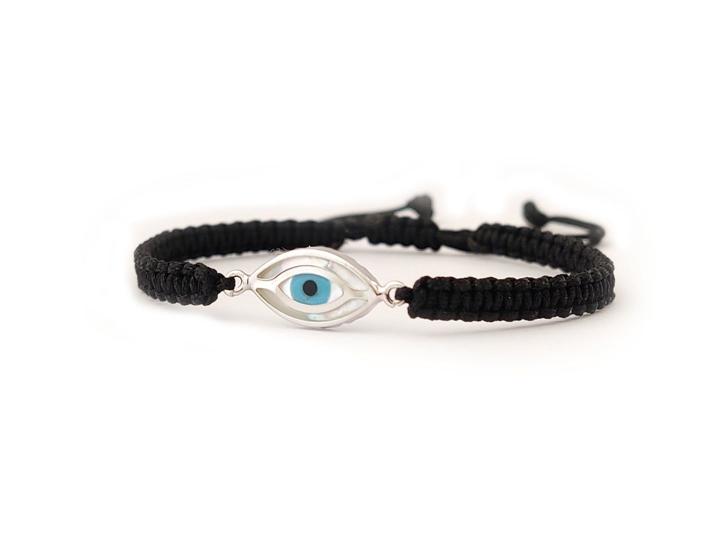Evil Eye Nazar Black Cord Silver Macrame Bracelet