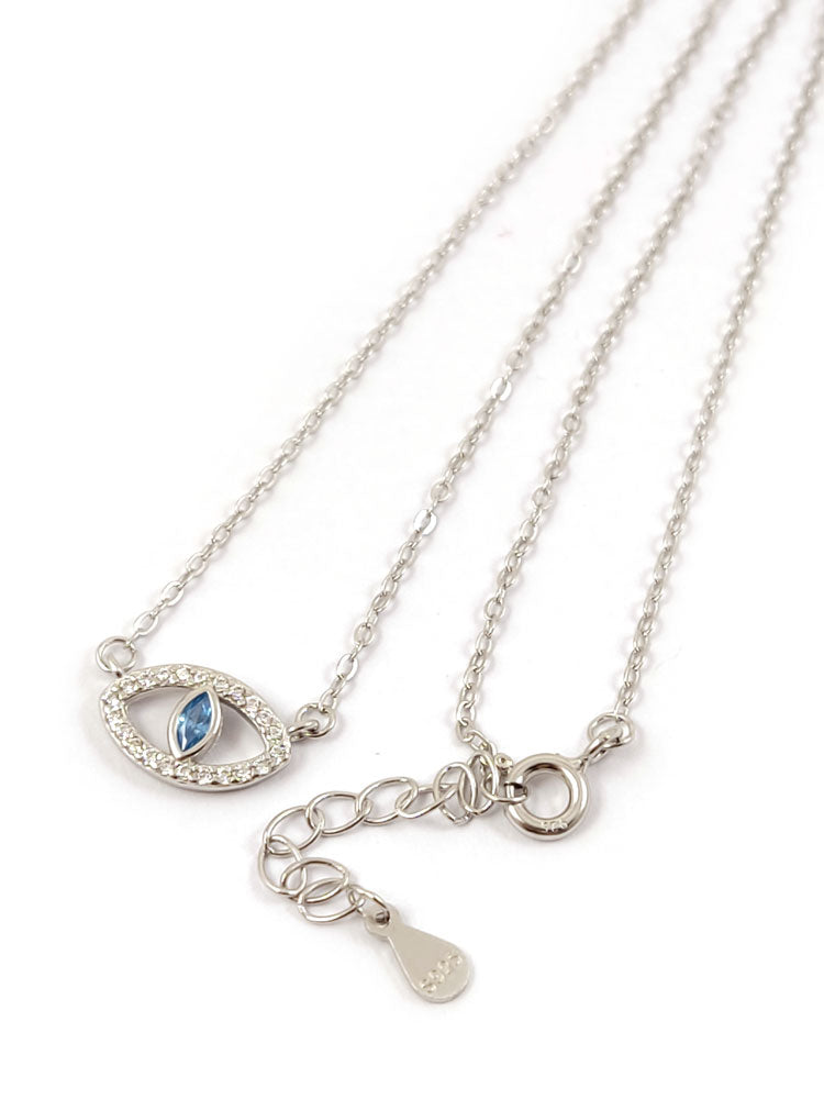Sterling Silver 925 Evil Eye Pendant Necklace with Cubic Zirconia