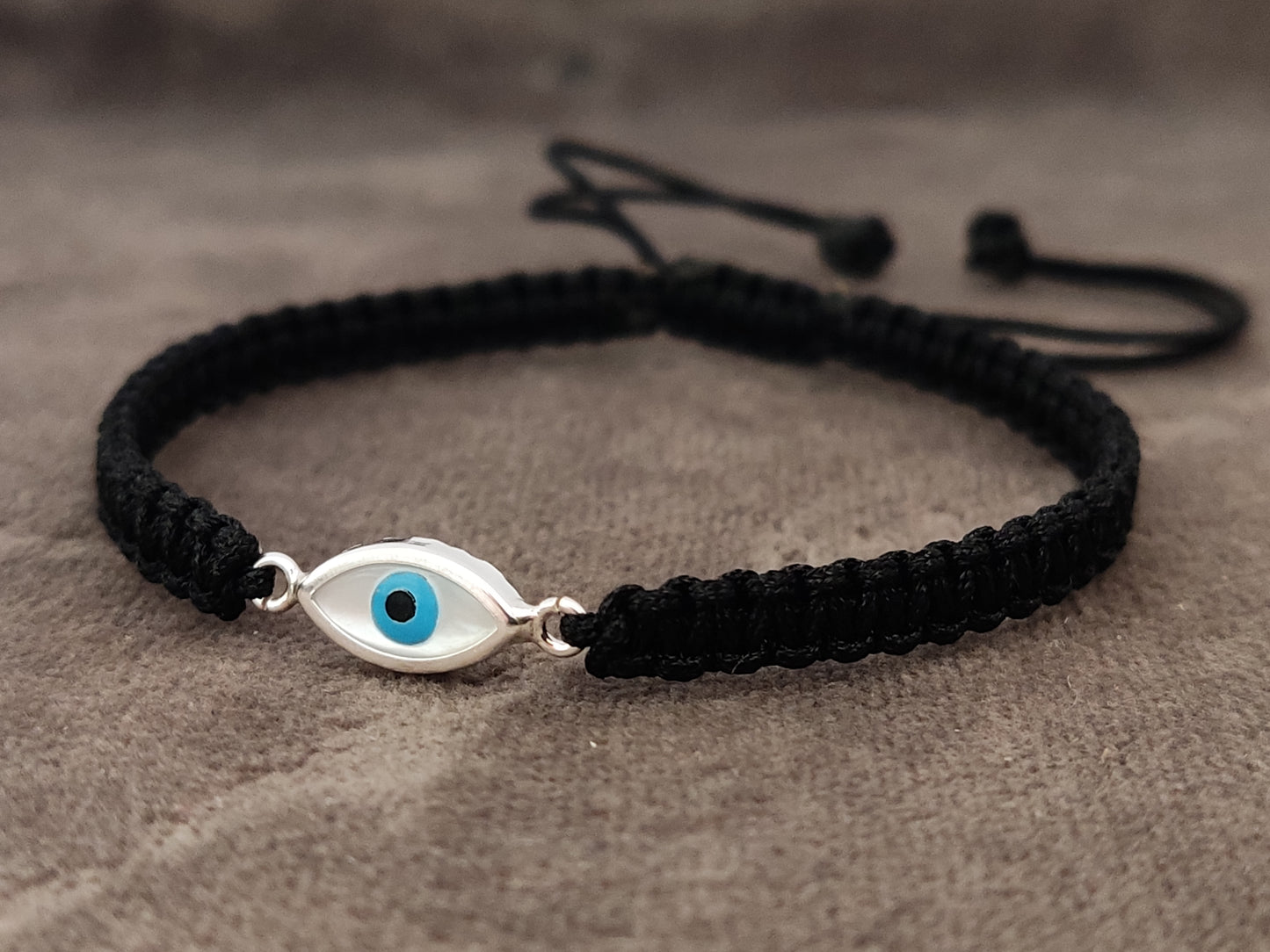 Sterling Silver 925 Greek Evil Eye Mati Good Luck Charm Handmade Adjustable Macrame Bracelet , Griechische Silber Armband, Bijoux Grecque