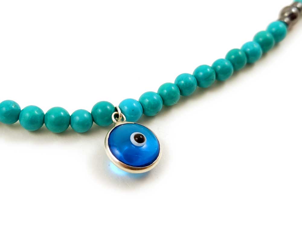 Handmade Evil Eye Mati Nazar Protection Turquoise Greek Silver Necklace