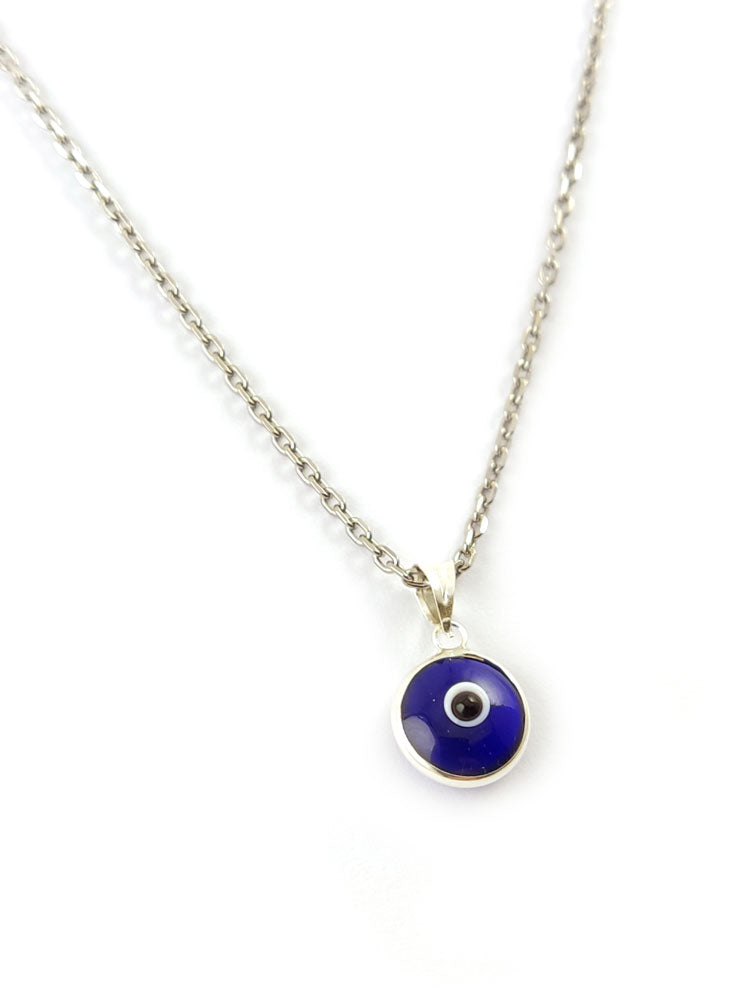 Dark Blue Evil Eye Nazar Silver Necklace