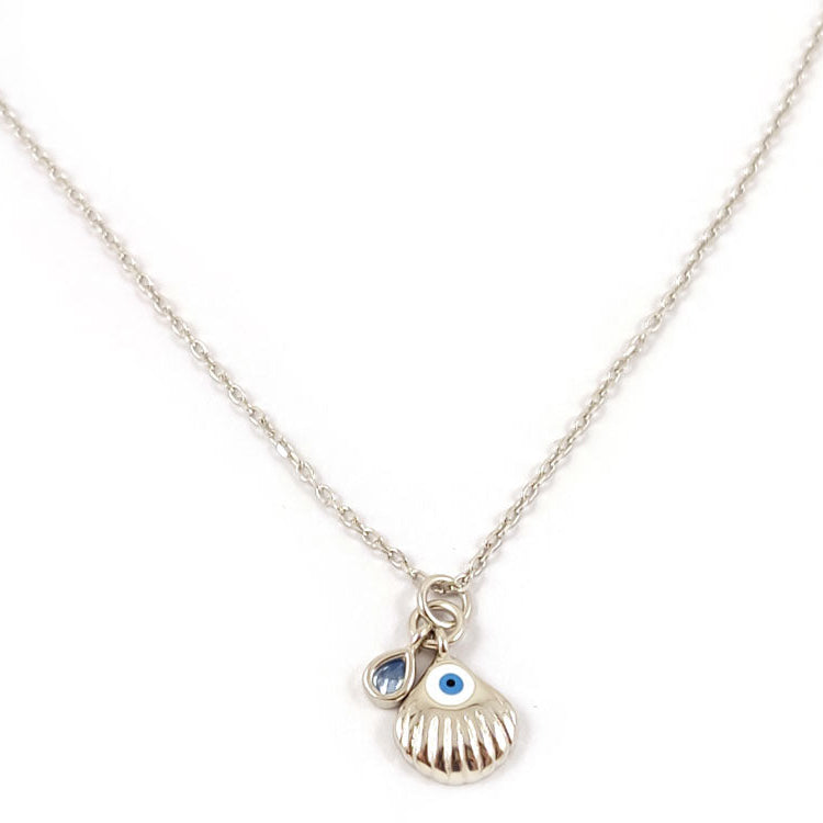 Protective Evil Eye Necklace in Sterling Silver – Greek Handmade Jewelry with a Shell Pendant and Free Shipping
