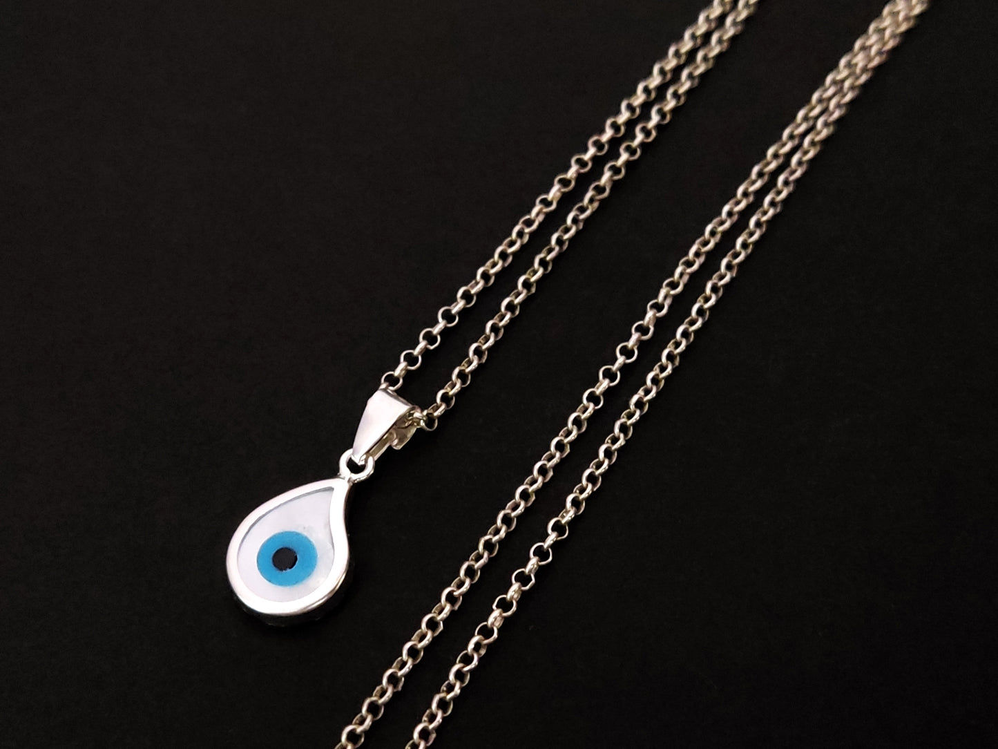Collier pendentif en forme de goutte d'œil maléfique grec en argent sterling 925, 9x12mm