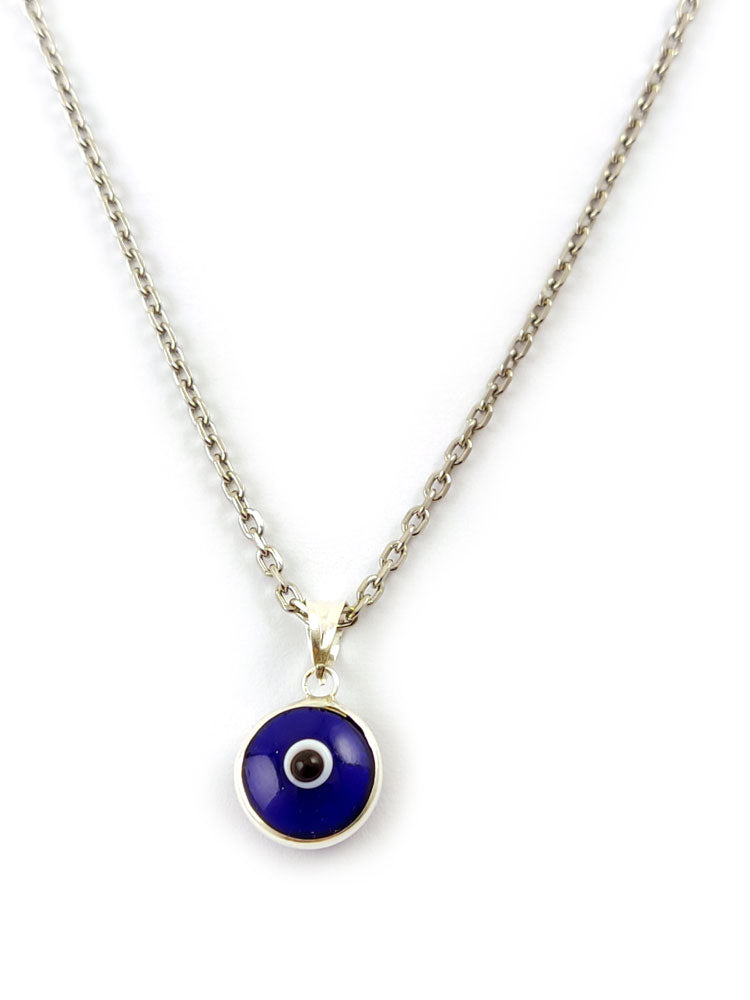 Dark Blue Evil Eye Nazar Silver Necklace