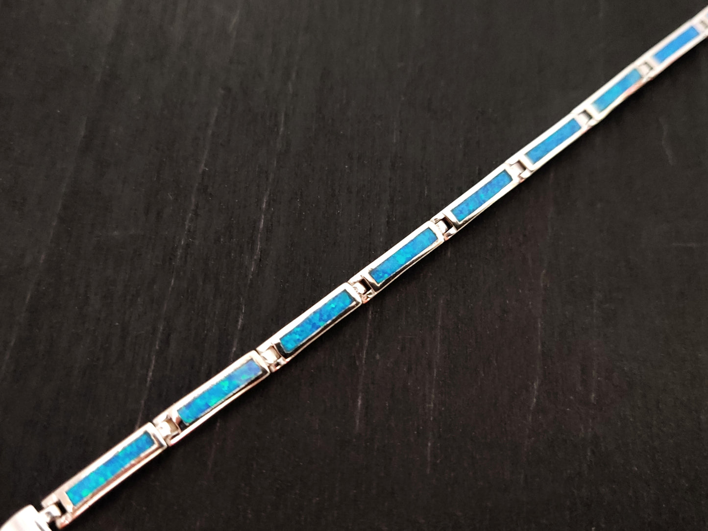 Blue Opal Silver Bracelet 3mm