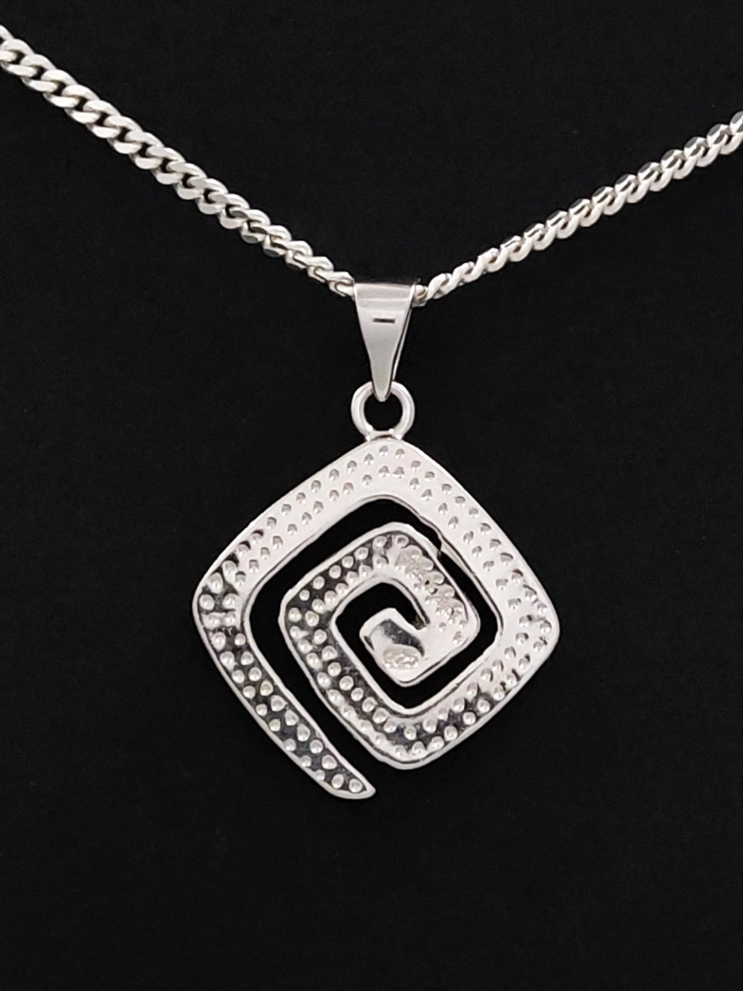 White Opal Greek Spiral Design Silver Necklace Pendant 15x15mm