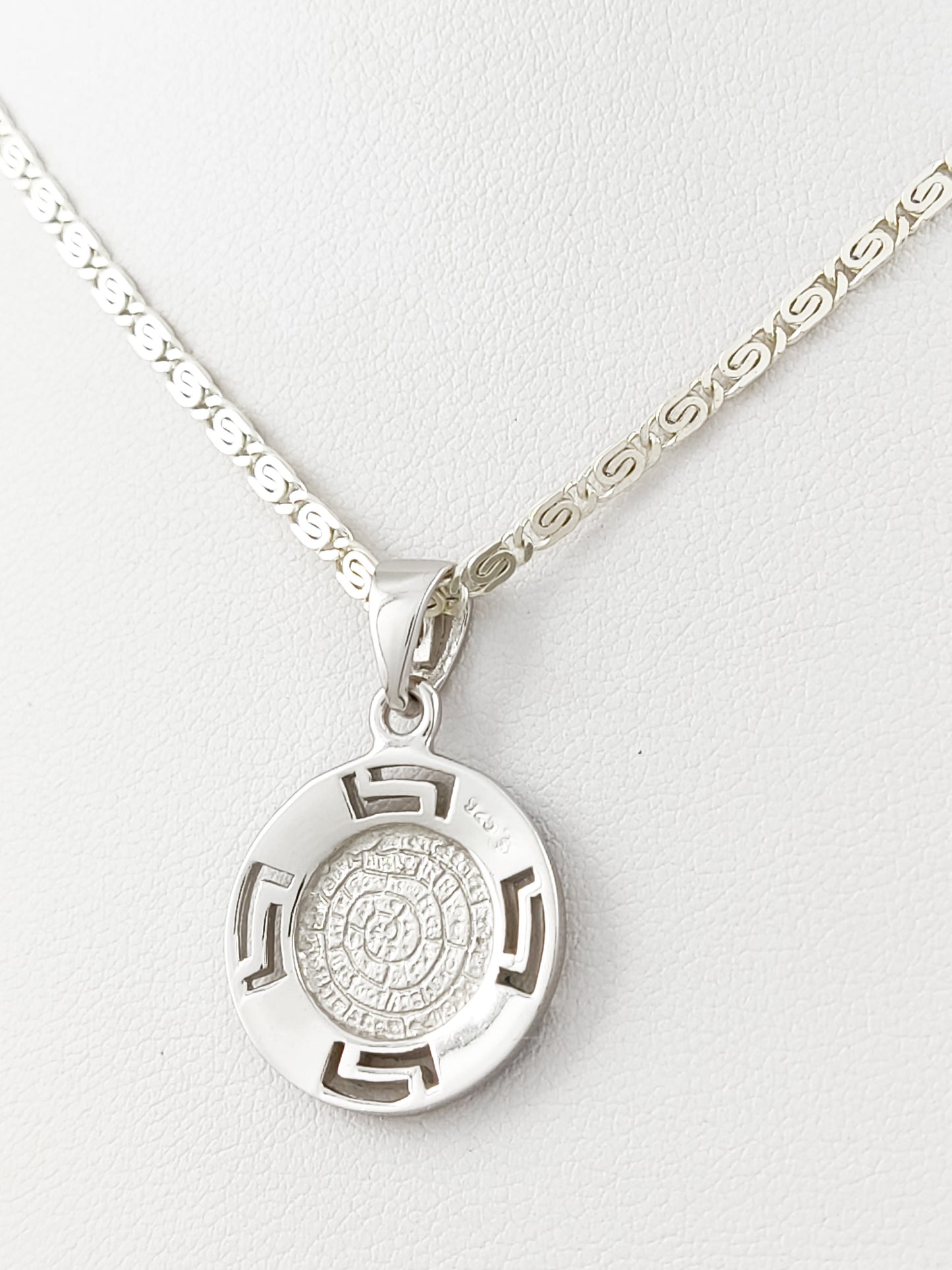 Phaistos Disc Blue Opal Silver Necklace