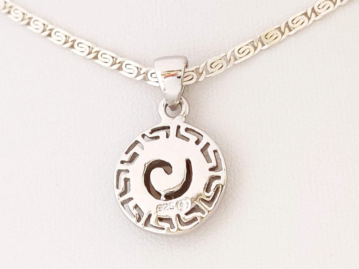 Greek Silver Necklace With Blue Opal Spiral Pendant