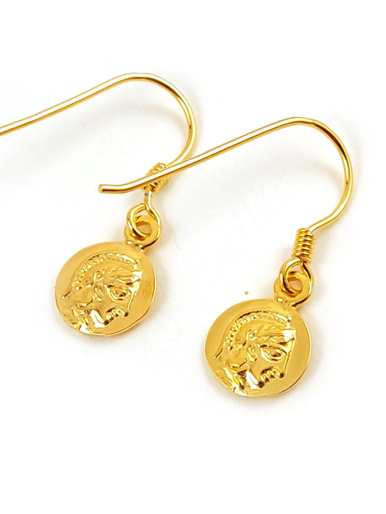 Sterling Silver 925 Ancient Greek Goddess Athena's Wise Owl Gold Plated Small Earrings 10mm