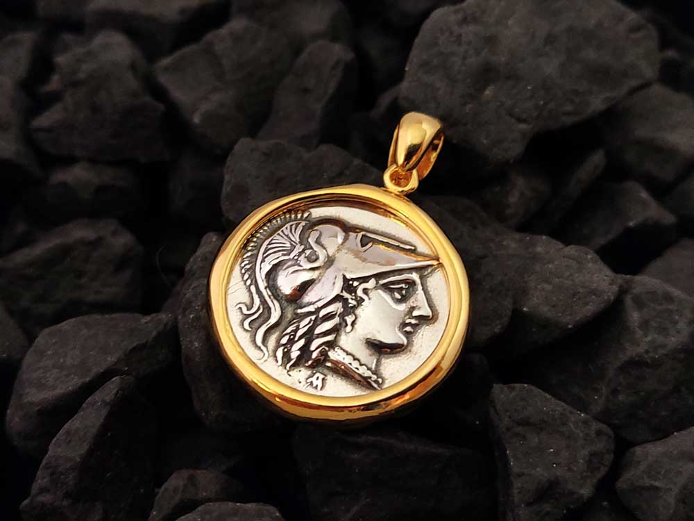 Ancient Greek Goddess Athena Silver Coin Pendant 21mm