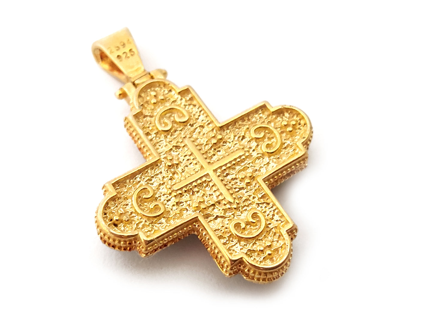 Greek Byzantine Silver Cross 30x30mm Red Green Crystals