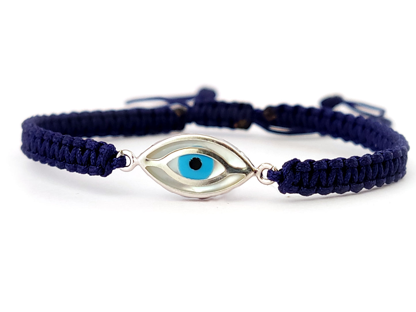 Evil Eye Nazar Blue Cord Silver Macrame Bracelet