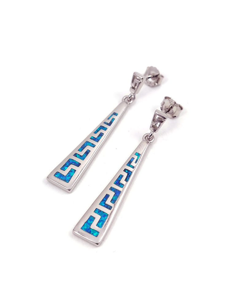 Greek Silver Blue Opal Dangle Earrings