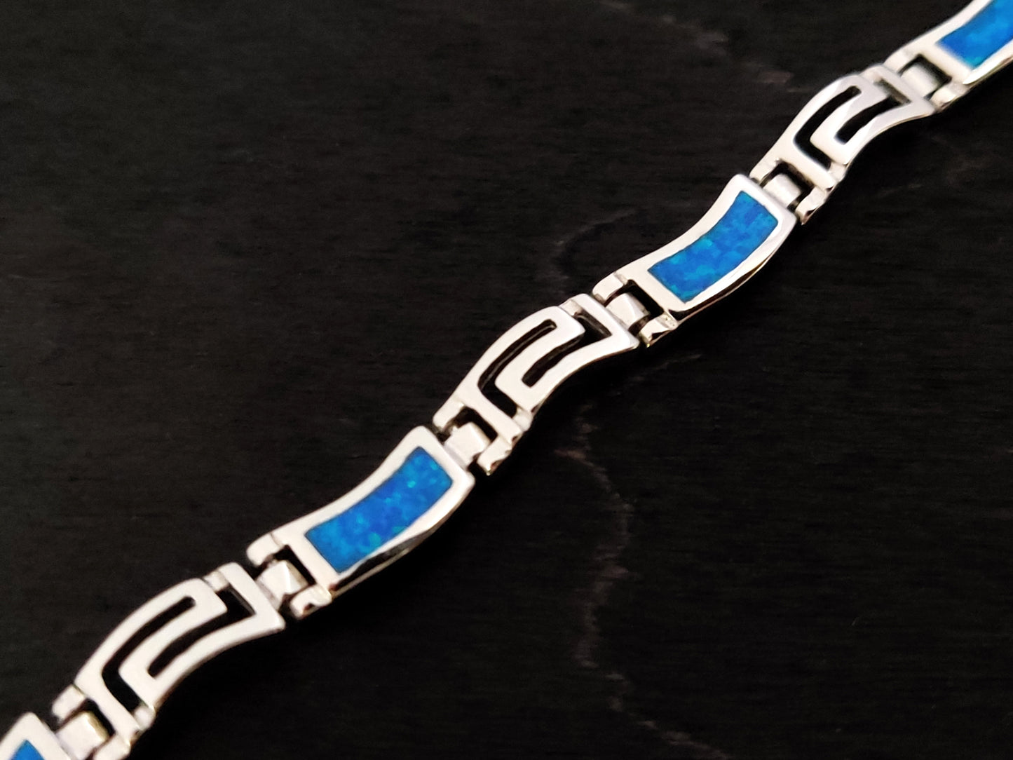 Greek Blue Opal Silver Wave Bracelet 3mm