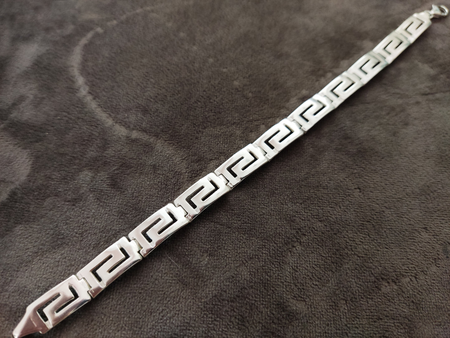 Greek Key Men Women Silver Bracelet 9mm