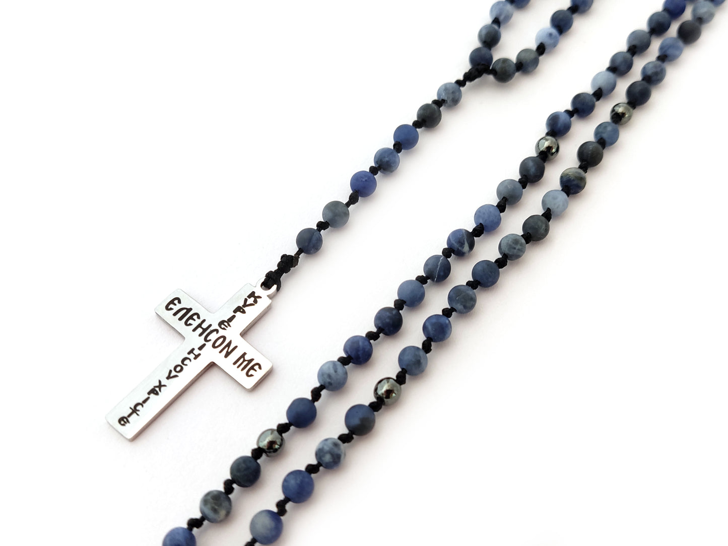 Greek Cross Necklace with Genuine Blue Sodalite Stones